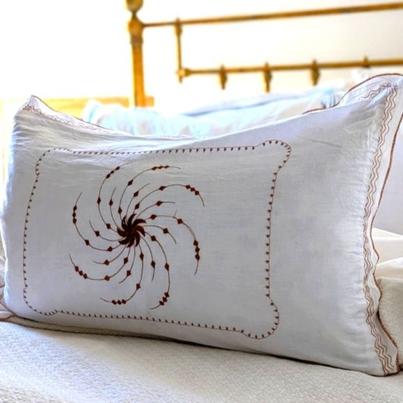 Dainty Embroidered Cotton Sham With Feather Insert - Picture 2 of 4